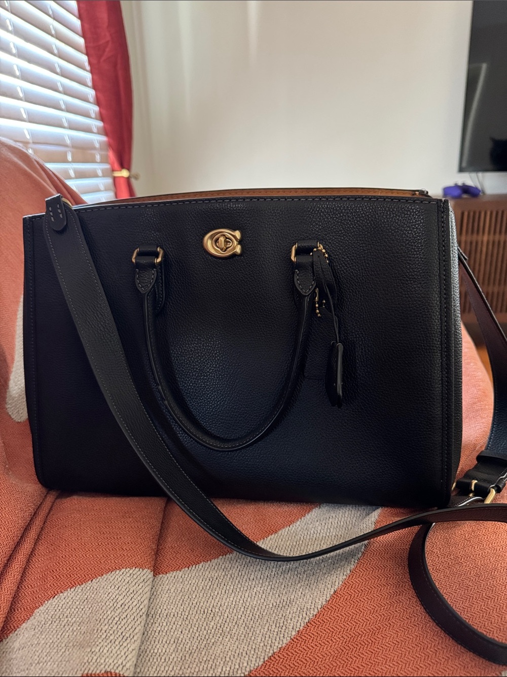 Coach Black Pebbled Leather Satchel with Gold Turnlock